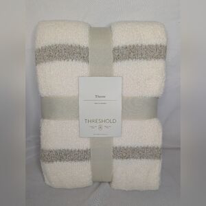 NWT Threshold Cozy Knit Border Striped Throw Blanket